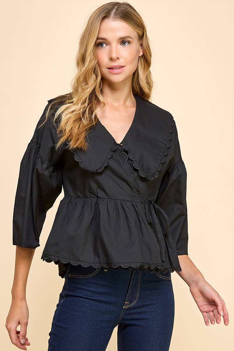 Peter Pan Collar Wrapped Front Top