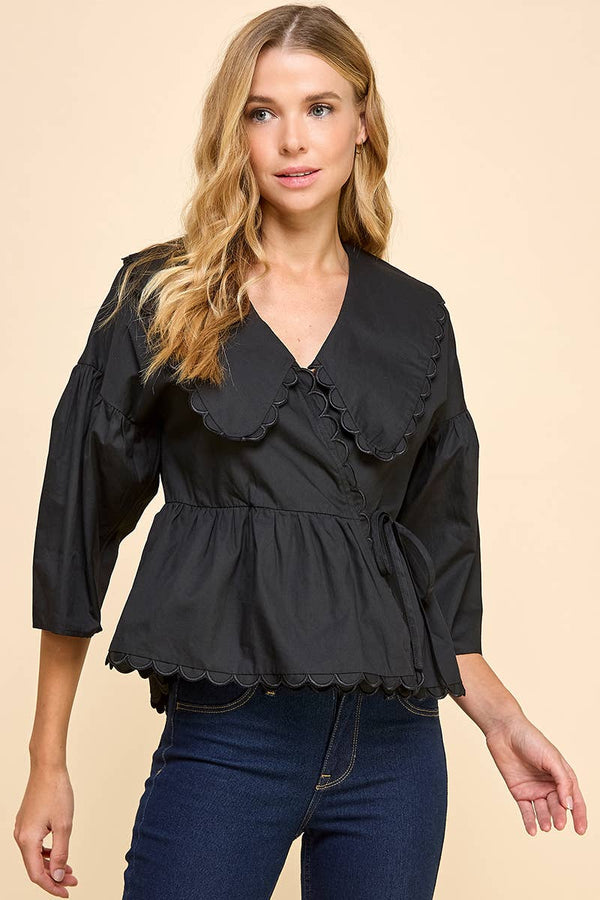 Peter Pan Collar Wrapped Front Top