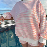 Light Pink and White Big Striped Mockneck Sweatshirt