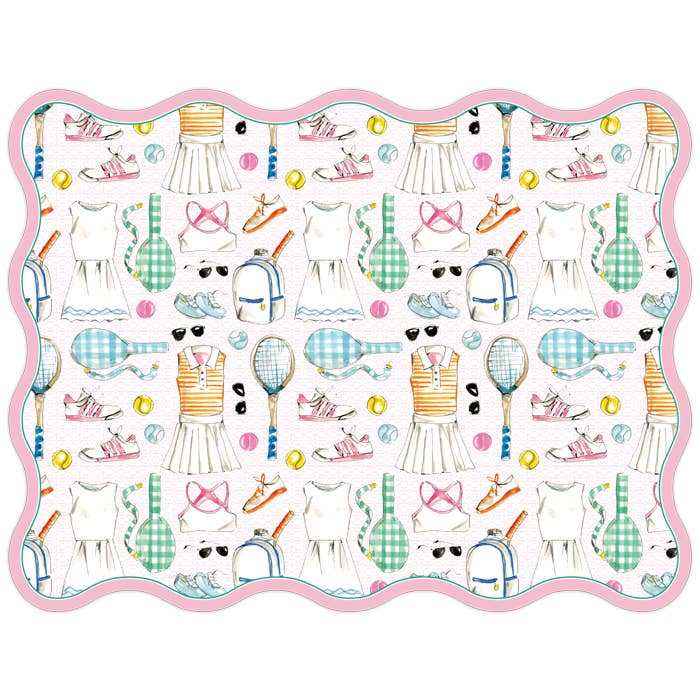 Light Pink & Teal Tennis Icons Pattern Posh Die-Cut Placemat