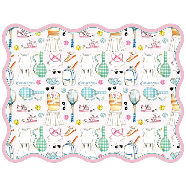 Light Pink & Teal Tennis Icons Pattern Posh Die-Cut Placemat