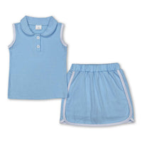 Pink sleeveless polo shirt skirt cotton kids girls clothing set