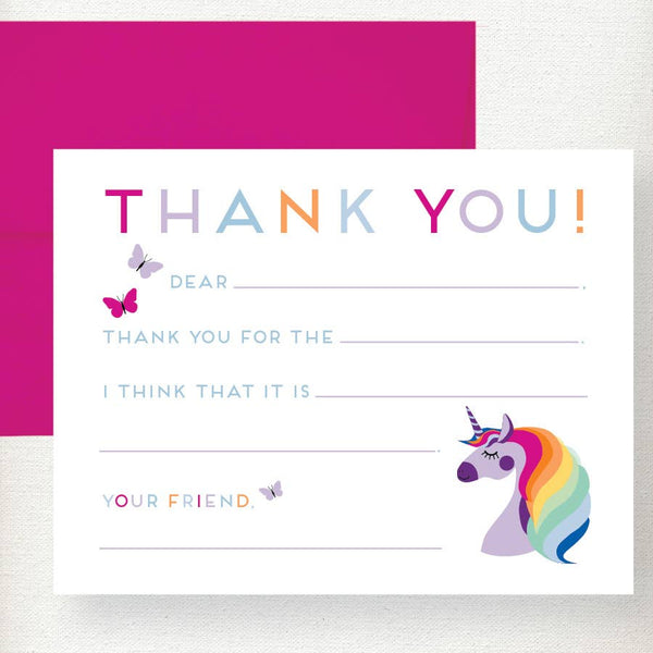 Kids Unicorn Fill in Thank You Note Card