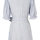 Railroad Mini Wrap Dress - Blue Stripe Linen by Kate Leigh