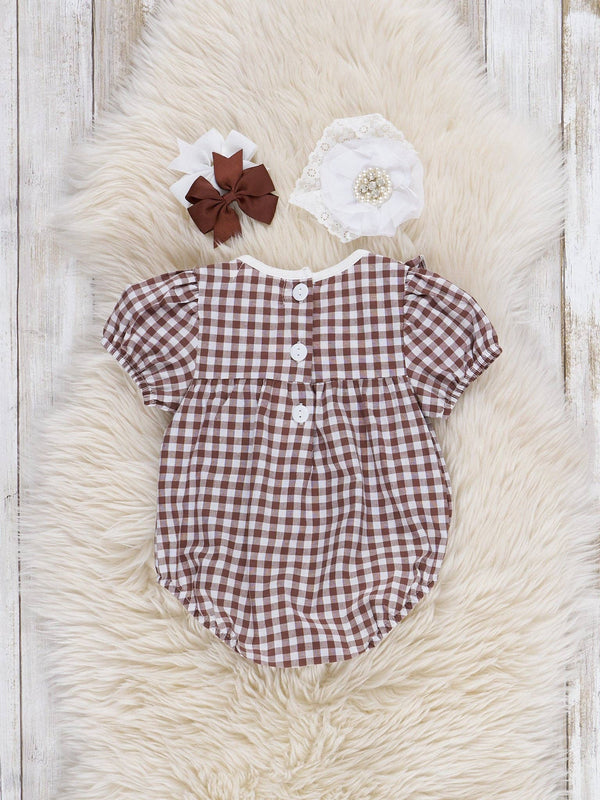Turkey Flock Gingham Bubble Romper