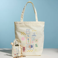Mini Canvas Pouch with Mediterranean Graphic, Short Handle & Chain Keyring