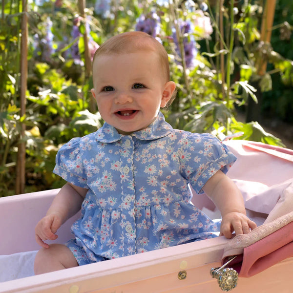 Blue Daisy Button-Front Babysuit