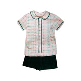 Percy & Tyne Green Boys Velvet Plaid Short Set