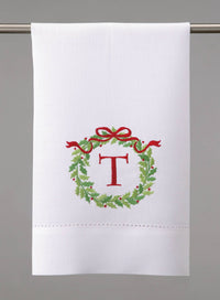 Christmas Wreath Monogram Guest Towel