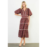 Puff Sleeve Tiered Print Dress
