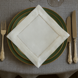 White Classic Hemstitch Linen Blend 6-Inch Napkin Coaster