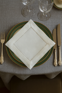 White Classic Hemstitch Linen Blend 6-Inch Napkin Coaster