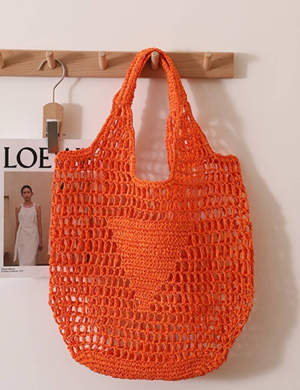 Solid Color Hollow Out Woven Handbag MK2BLW6W10BBG929