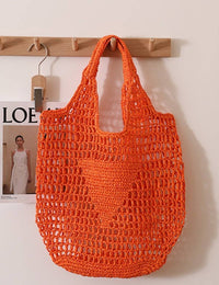 Solid Color Hollow Out Woven Handbag MK2BLW6W10BBG929