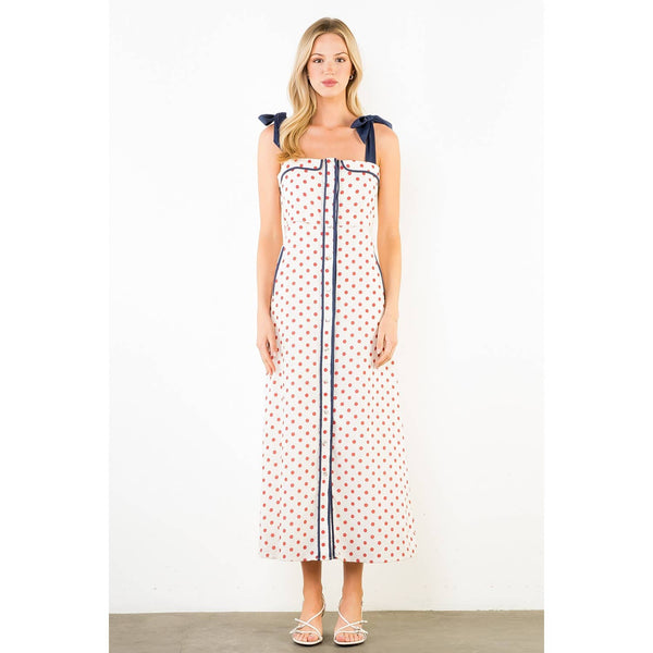 Polkadot Dress With Shoulder Strap Tie