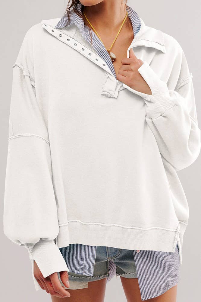 Half button outseam oversized sweatshirt