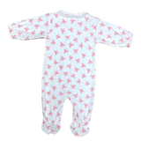 Baby girl zipper footie Pink bows print 100% Pima Cotton