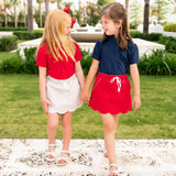 Girls Scallop Skort - Red Twill