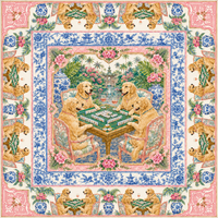 The Golden Standard — Golden Retriever Chinoiserie Mahjong Mat | Paws & Tiles Collection