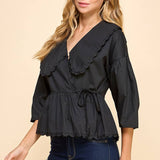 Peter Pan Collar Wrapped Front Top