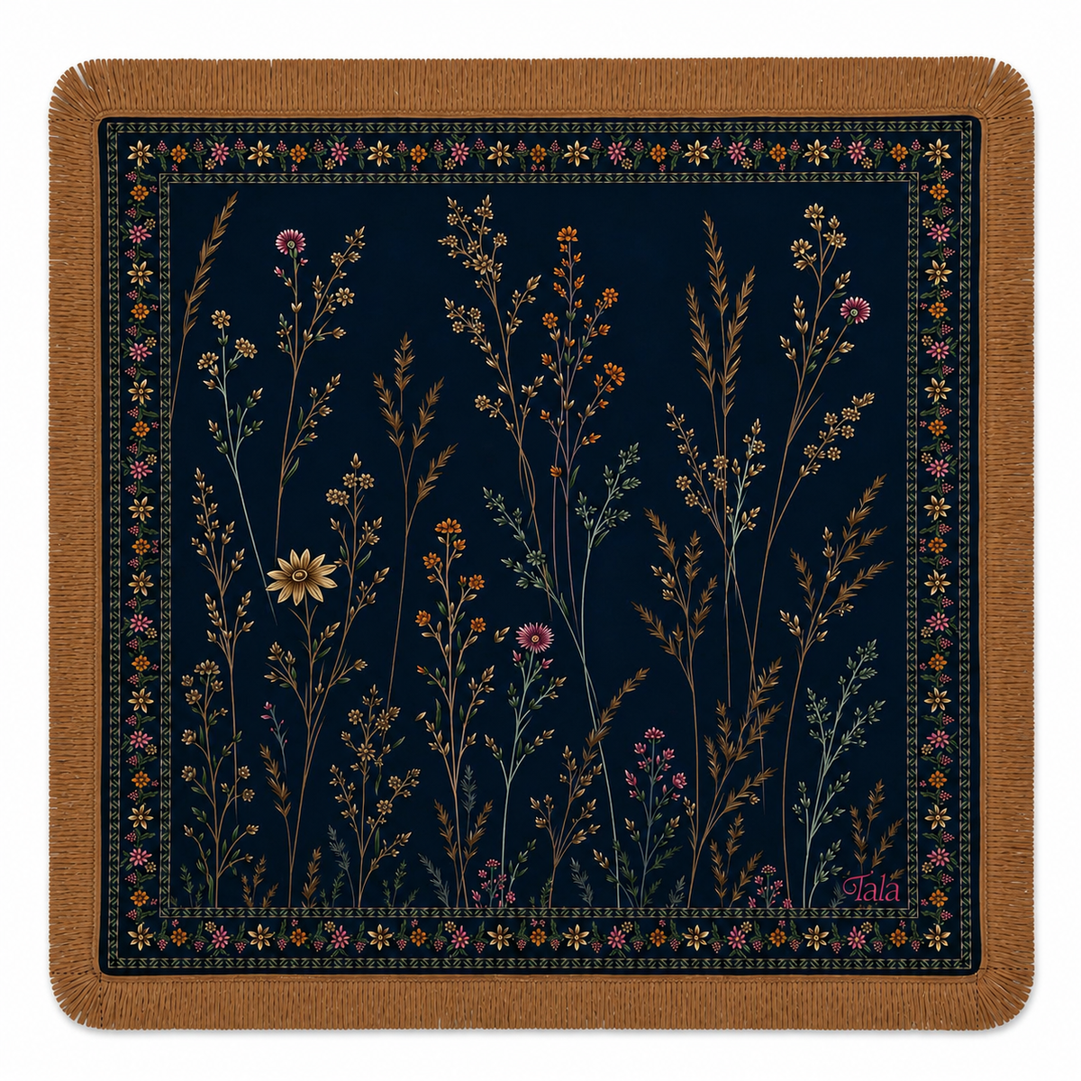Midnight Wildflowers Mahjong Mat with Suede Fringe