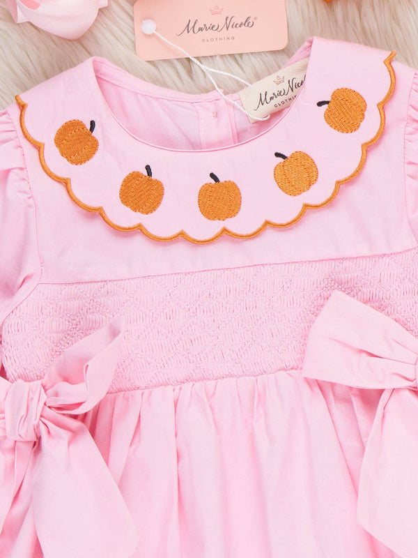 Pumpkin Darling Embroidered 100% Cotton Smocked Dress