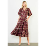 Puff Sleeve Tiered Print Dress