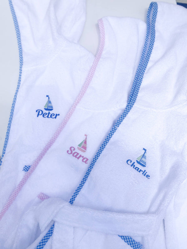 Blue Trim Towel Hoodie Robe