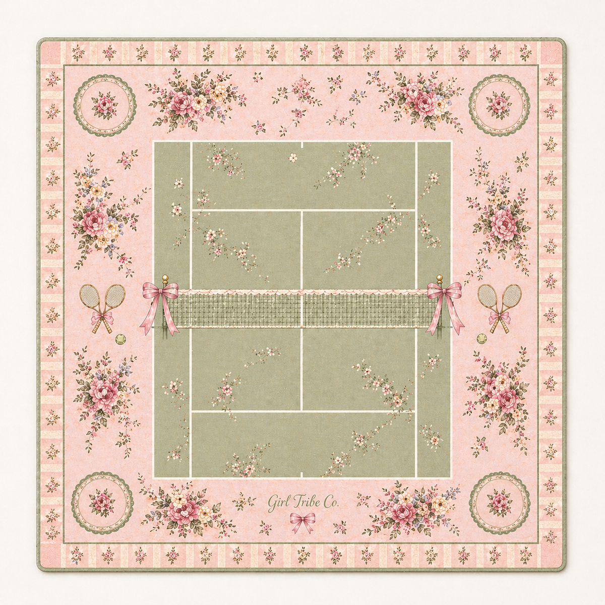 Tennis Court Vintage Floral mahjong mat 33