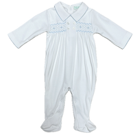 Boys Hand Smocked Footie 100% Pima Celine & Tom Collection