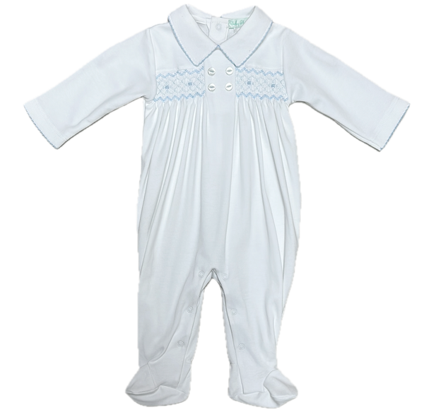 Boys Hand Smocked Footie 100% Pima Celine & Tom Collection