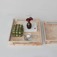 MDF & Burl Wood Veneer Trays w/ Handles