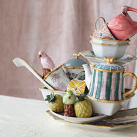 Hand-Painted Stoneware Striped Teapot