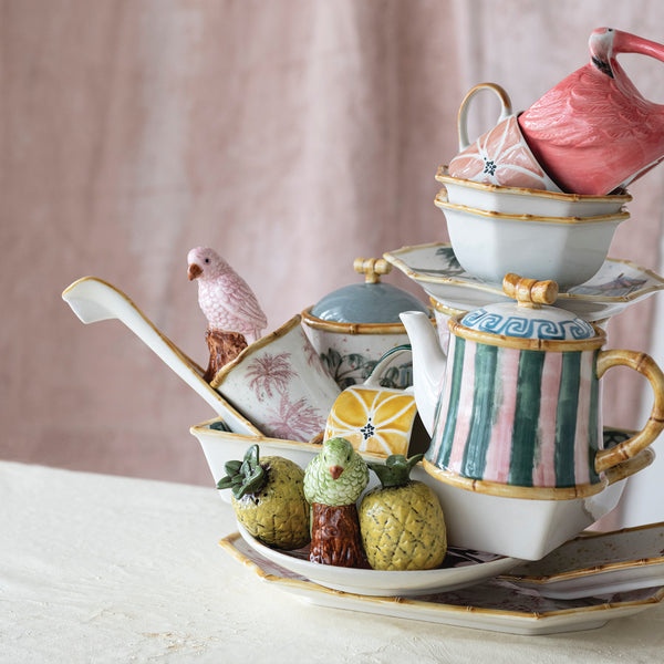 Hand-Painted Stoneware Striped Teapot