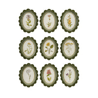 Oval MDF Framed Glass Scalloped Wall Decor with Flower & Striped Mat