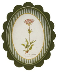 Oval MDF Framed Glass Scalloped Wall Decor with Flower & Striped Mat