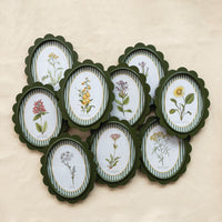 Oval MDF Framed Glass Scalloped Wall Decor with Flower & Striped Mat