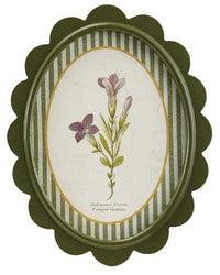 Oval MDF Framed Glass Scalloped Wall Decor with Flower & Striped Mat