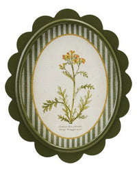 Oval MDF Framed Glass Scalloped Wall Decor with Flower & Striped Mat