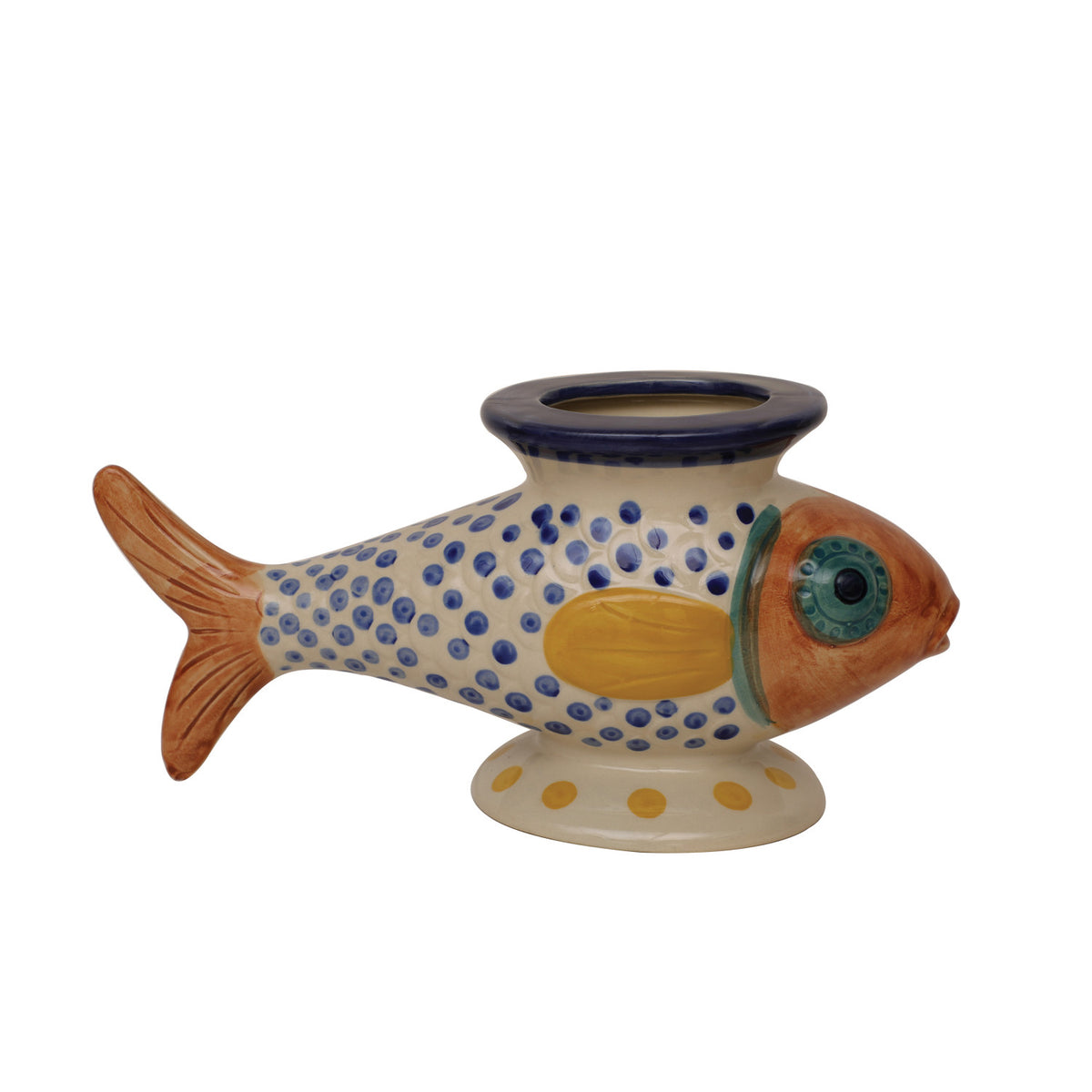 Hand-Painted Stoneware Footed Fish Shaped Vase
