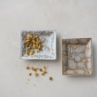 Decorative Hand-Painted Stoneware Dish with Botanicals