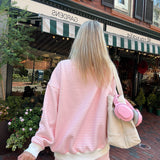 Light Pink and White Big Striped Mockneck Sweatshirt