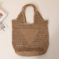 Solid Color Hollow Out Woven Handbag MK2BLW6W10BBG929