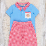Baseball Gingham Embroidered Pocket Outfit