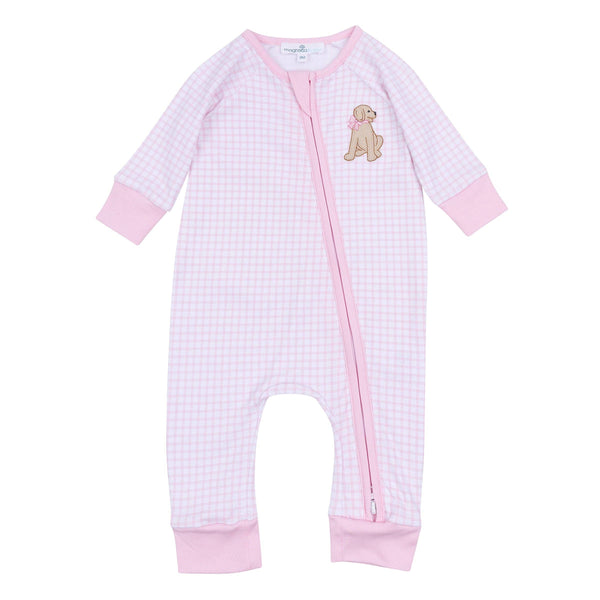 Puppy Playtime Applique Zip Playsuit - Pink