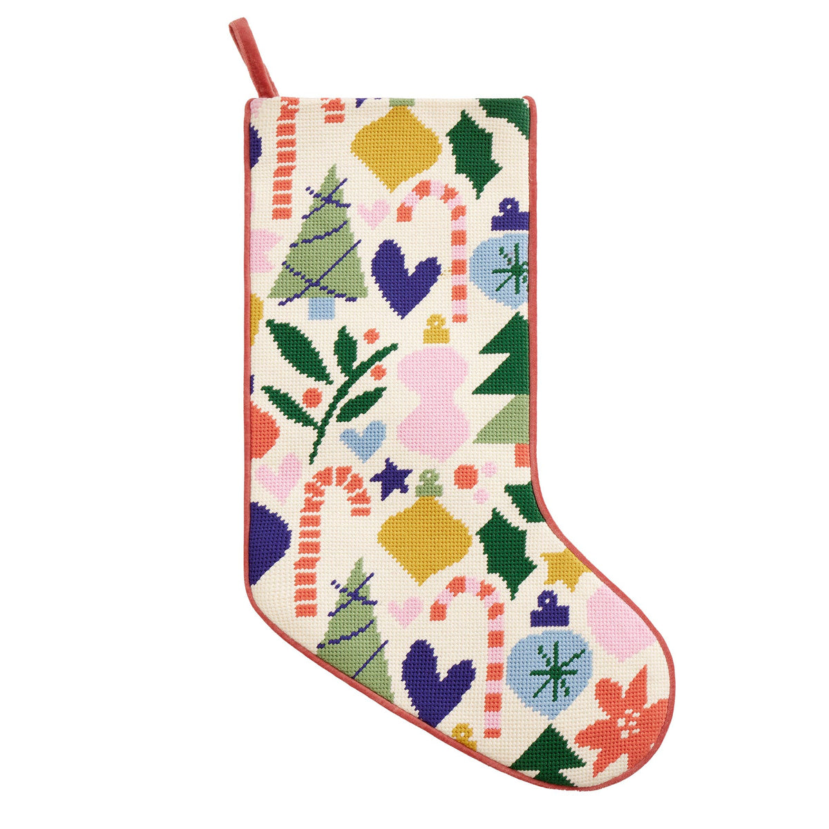 Holiday Icons Embroidered Stocking - Ampersand