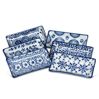 Blue/White Small Rectangle Dish-6Asst-3.5