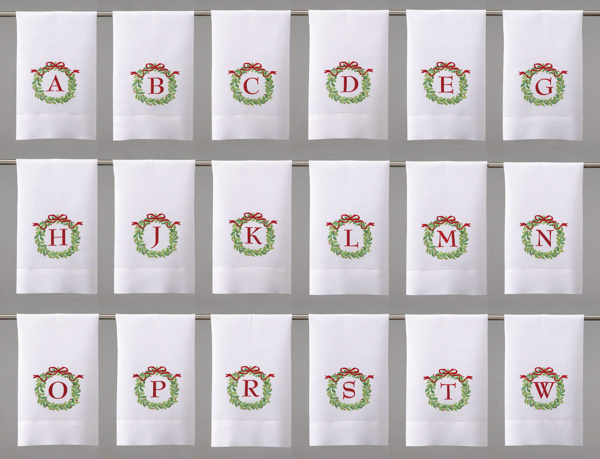 Christmas Wreath Monogram Guest Towel