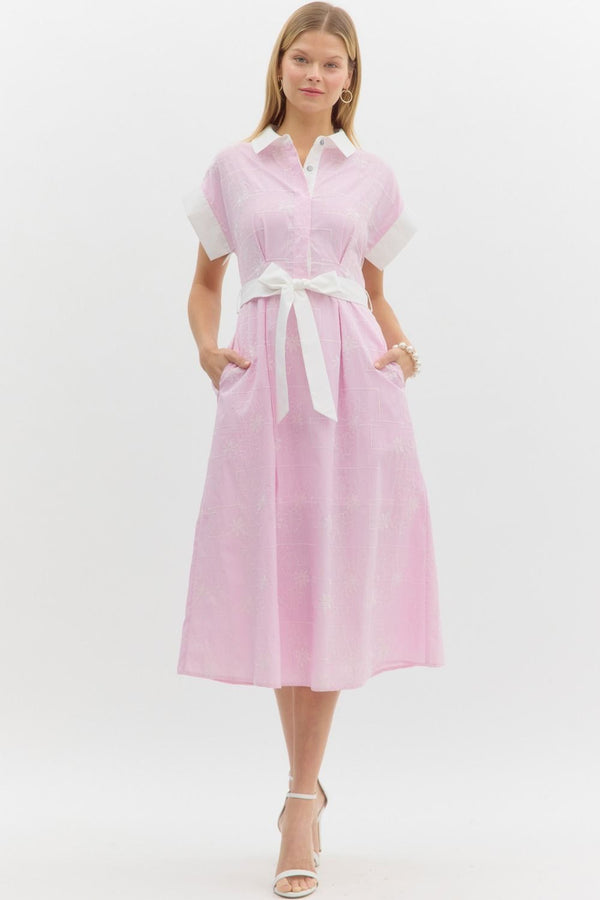 Floral Embroidery Striped Dress