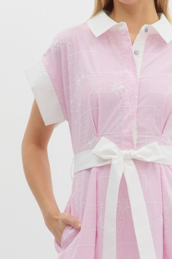 Floral Embroidery Striped Dress